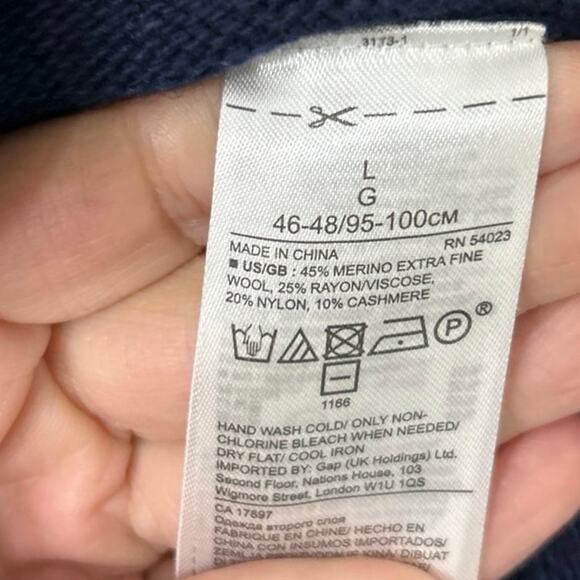 Banana Republic Italian Yarn Navy Blue Crewneck Tunic Sweater Crochet Bow Lrg - Picture 8 of 9